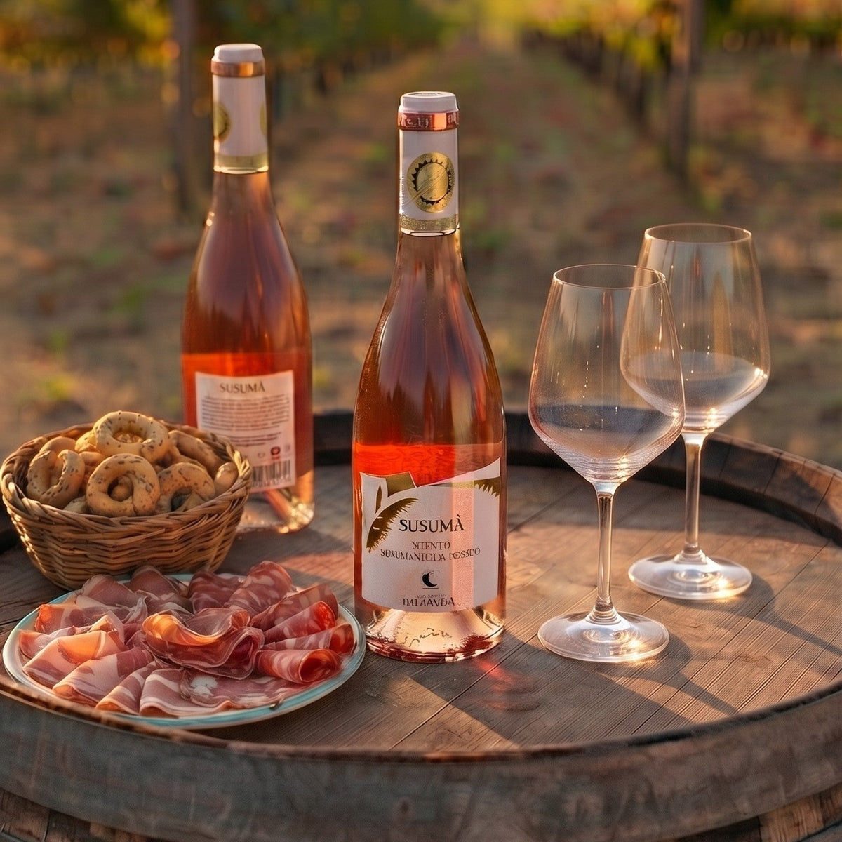 Retro etichetta di Susumà Susumaniello Rosato IGP, vino rosato pugliese.